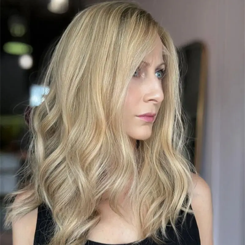 14-дюймовый синтетический парик премиум-класса HD на шнуровке, предварительно выщипанная линия волос, смешанный с человеческими волосами, парик блондинки с эффектом омбре для женщин, ежедневное использование на вечеринке