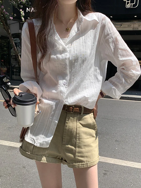 ملابس خارجية نسائية صيفية رفيعة بيضاء irt كاجوال خفيفة الوزن للحماية من الشمس ملابس خارجية فضفاضة من القطن الخالص طويلة Sve للمراهقين #2