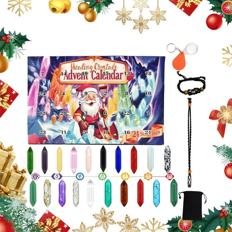 

Gemstone Advent Calendar 24 Countdown Calendar Crystals 2024 Countdown Playset Christmas Countdown Calendar With Necklace Holder