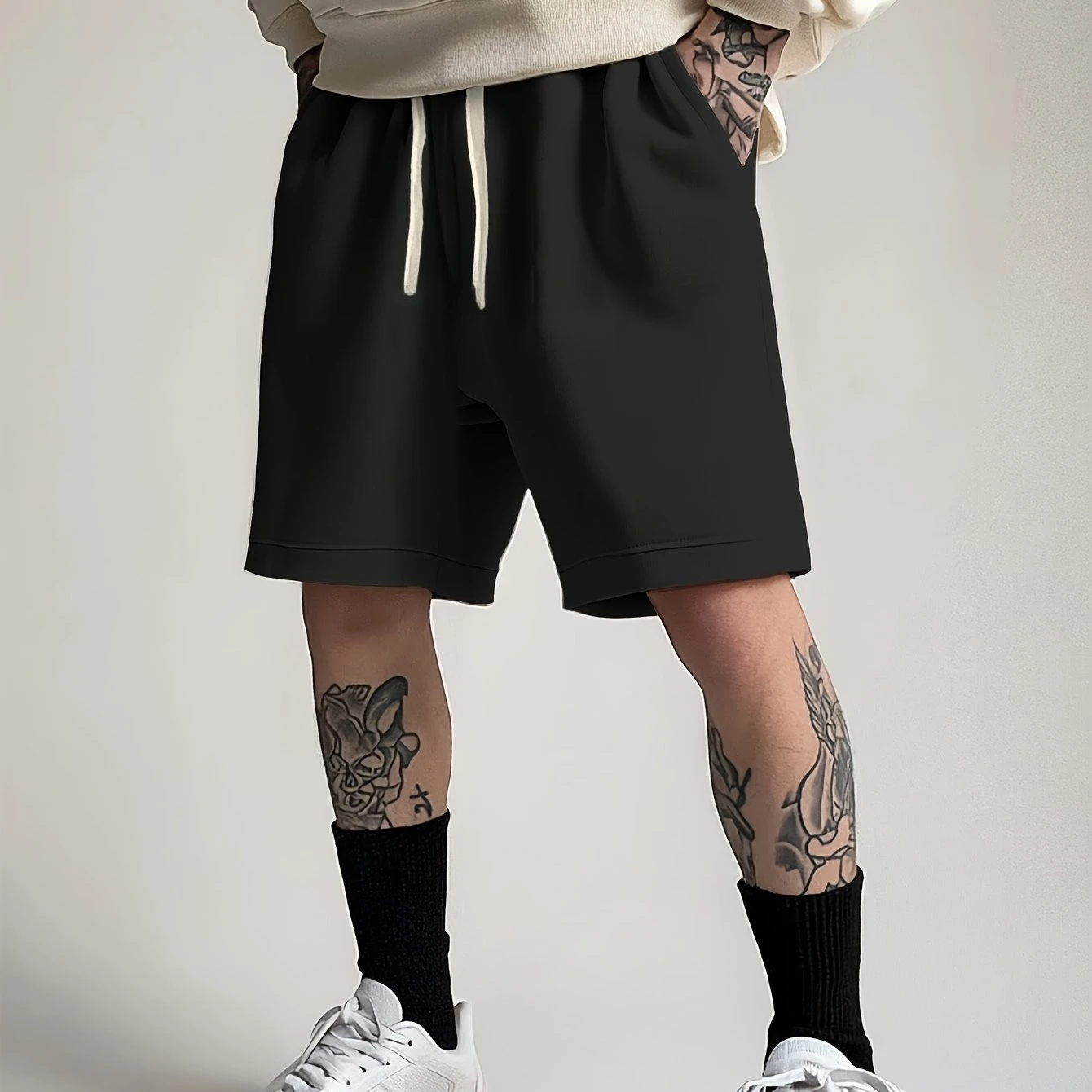 

Summer Men's Skin-Friendly Drawstring Shorts, Soft and Comfortable Cotton Fabric, Loose Fit, Perfect for Home and Outdoor Use