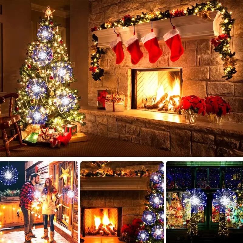 2 pc/4 pc usb luzes de fogos de artifício ao ar livre luzes led noite luzes de natal iluminação do feriado tira led decoração luzes de fadas