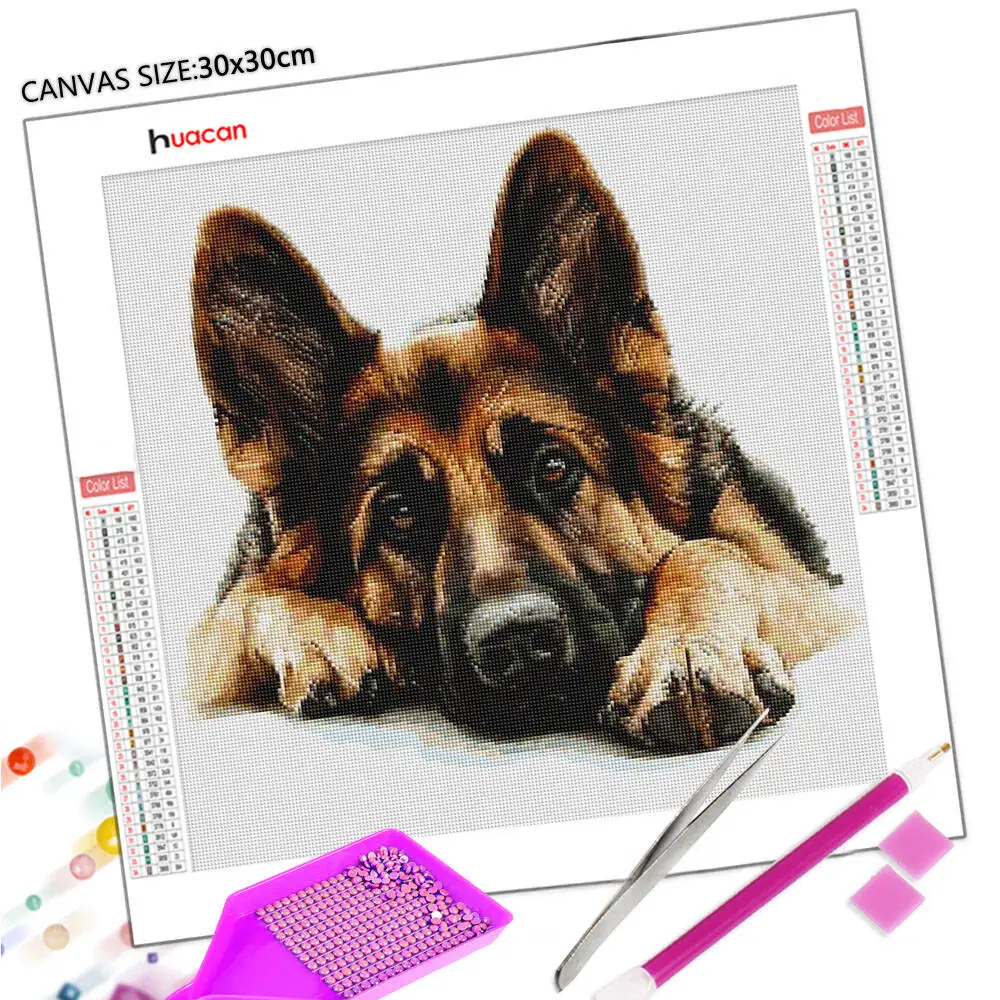 Huacan Diamond Painting German Shepherd Dog DIY Diamond Embroidery Crystal Hand Gift Home Wall Decor