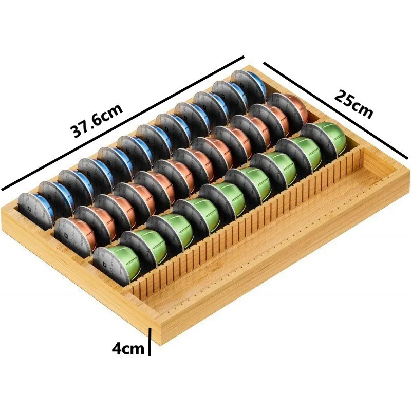 

2026 Bamboo Drawer Coffee Capsule Rack Coffee Syrup Organizer Holder Tray Small Wooden Storage Rack Coffee Capsule Storage Box