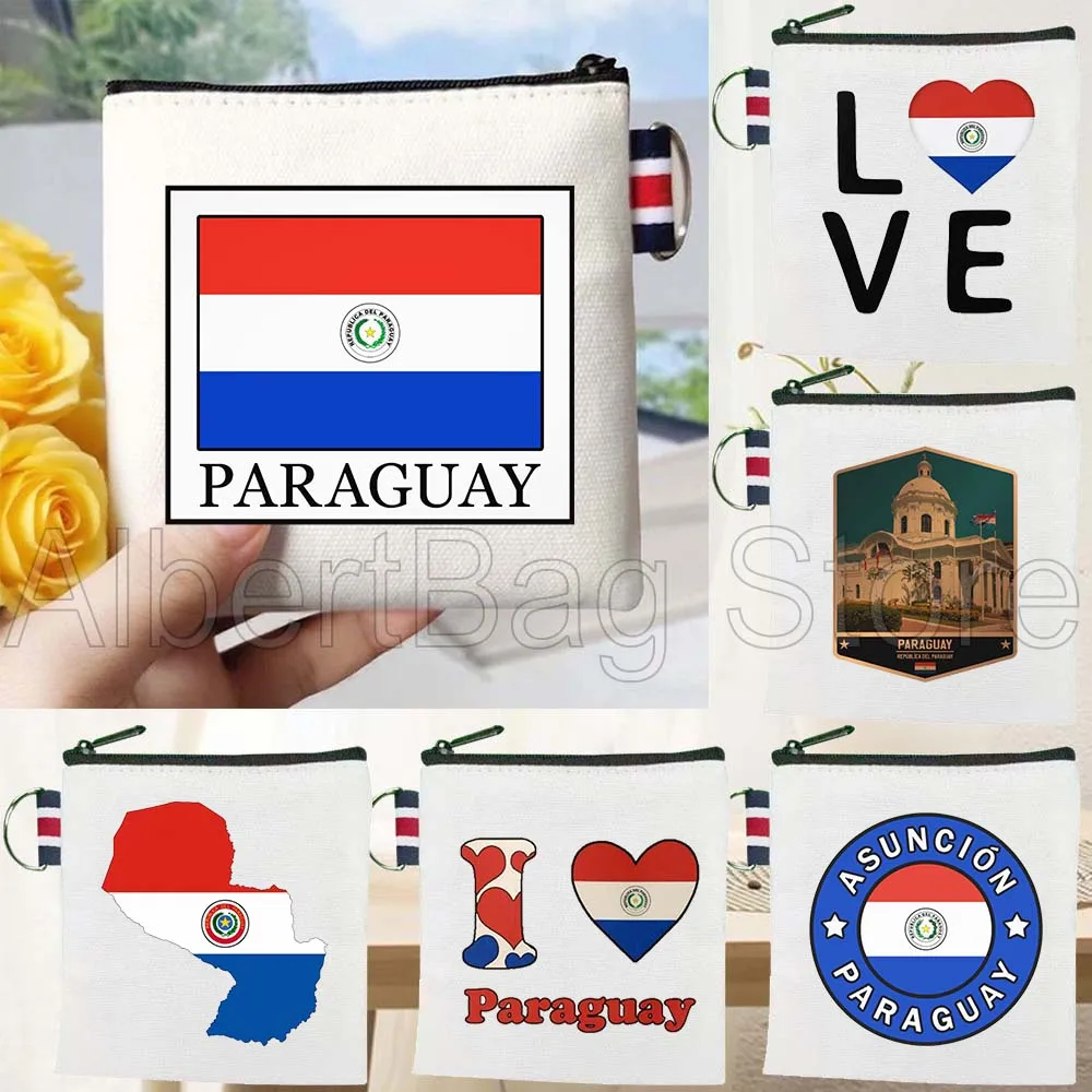 

Paraguay Map Paraguayan Flag Patriotic Customized Gifts Canvas Coin Purse Small Key Travel Storage Card Bag Cotton Wallet Pouch