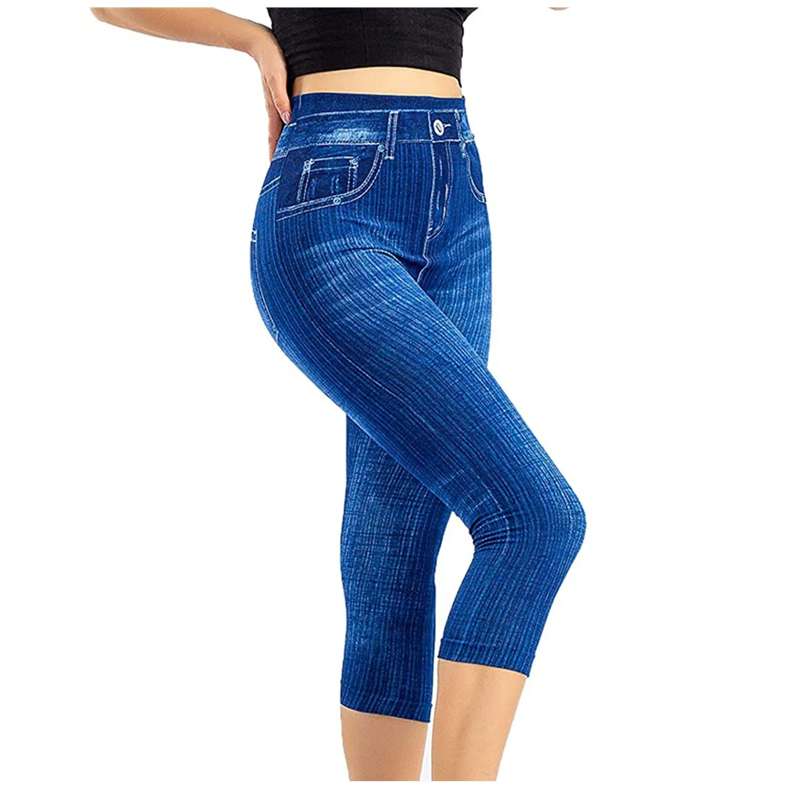 

High Waisted Elastic Slim Fit Capris Pants Women Casual Fashion Vantage Leggings 2024 Summer New Seamless Imitation Jeans