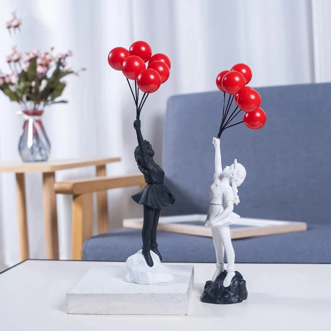 Flying Balloon Girl Figurine, Home Decor Banksy Modern Art Sculpture, Resin Figure Craft Decoration, Collectible Figurine