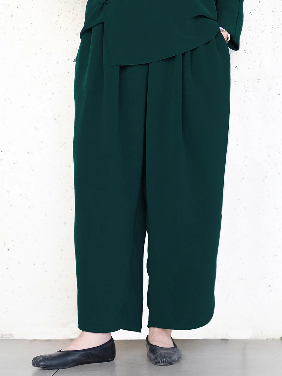 

Двусторонние ацетатные брюки с широкими штанинами для женщин, с эластичным поясом на средней талии, однотонные, весенние, новые, повседневные, для работы и отдыха