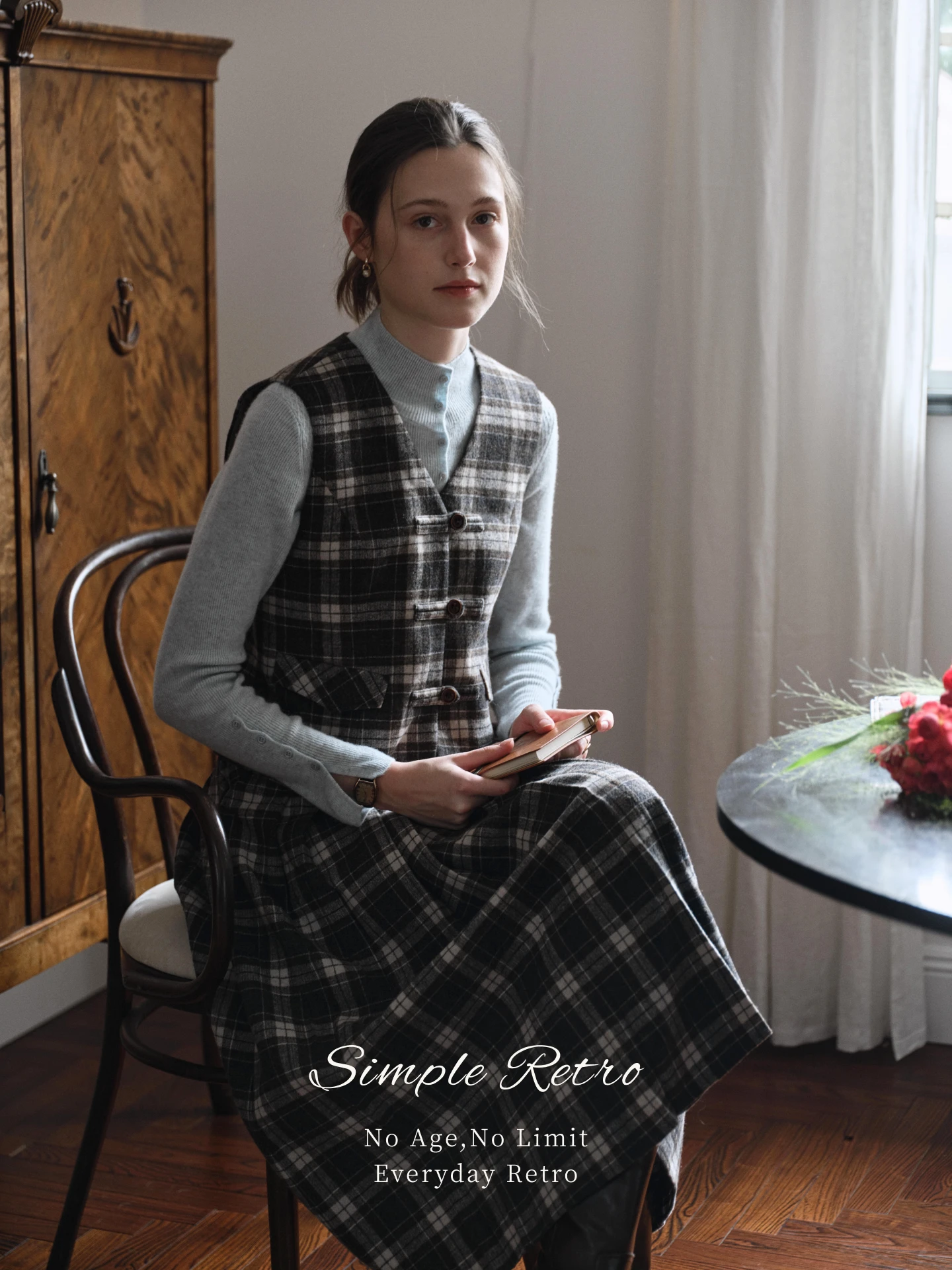 SimpleRetro Scottish Page Retro Intellectual Style Wool Plaid Set Women's Vest  Skirt Fashionable Winter Autumn Outfit