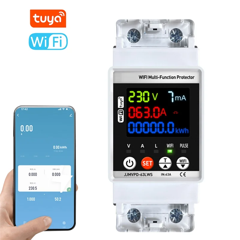 ABKQ-Tuya Wifi مقياس الطاقة الذكي متعدد الوظائف التلقائي إعادة إغلاق حامي قطاع دارة الجهد الحالي حماية التسرب