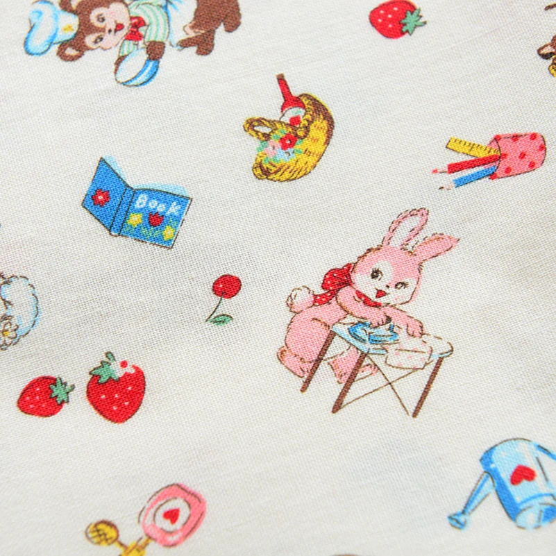 Enzyme Wash Cotton Fabric Animal Rabbit Cat Digital Printed Slightly Wrinkled for Sewing Clothes by Half Meter