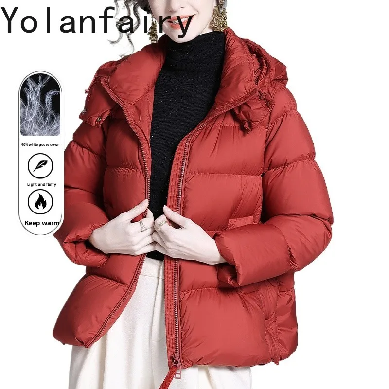 YOLANFAIRY 90% الأبيض أوزة أسفل معاطف للمرأة الشتاء الراقية الدافئة سترة منفوخة المرأة مقنعين الأحمر أسفل معطف Abrigos De Mujer #1