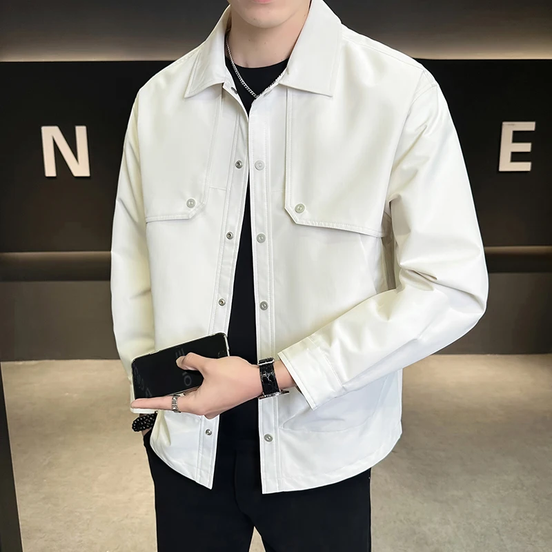 

Высококачественная повседневная мужская куртка-жакет однотонного цвета для работы, с воротником, из полиэстера, весна-осень, модная молодежная модель