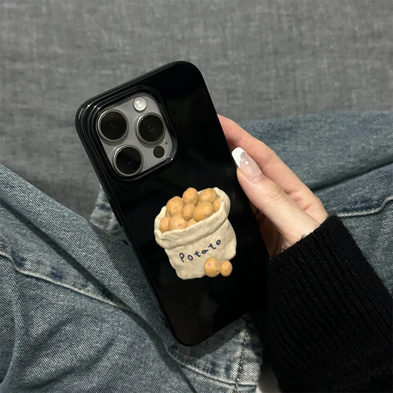 Fotografia 3: Capa de Celular Simples Estilo Japonês e Coreano com Design de Batata para iPhone 17 AIR 16 15 14 13 12 11 PRO MAX MINI 7 8 PLUS, Capa Protetora Contra Poeira