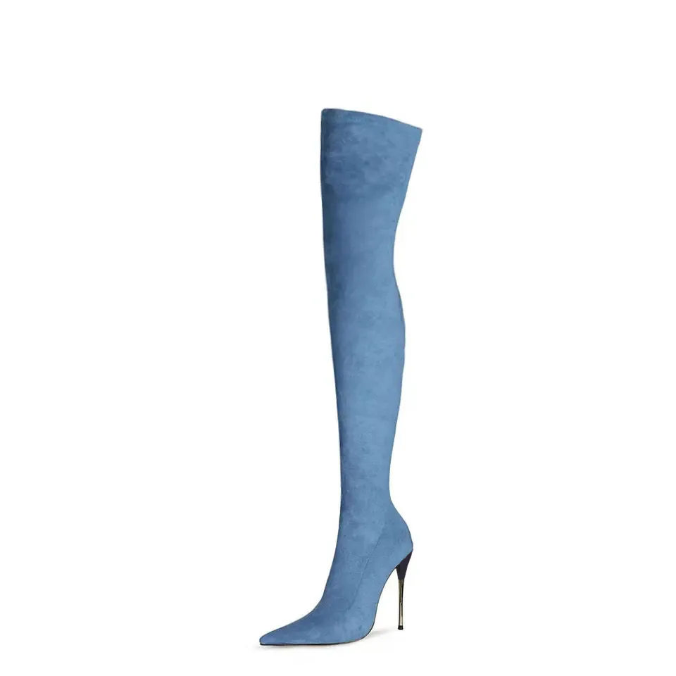 Big Size 46 Stiletto 11cm Women Over The Knee Boots Sexy High Heels Pointed Toe Suede Elastic Women's Long Boots