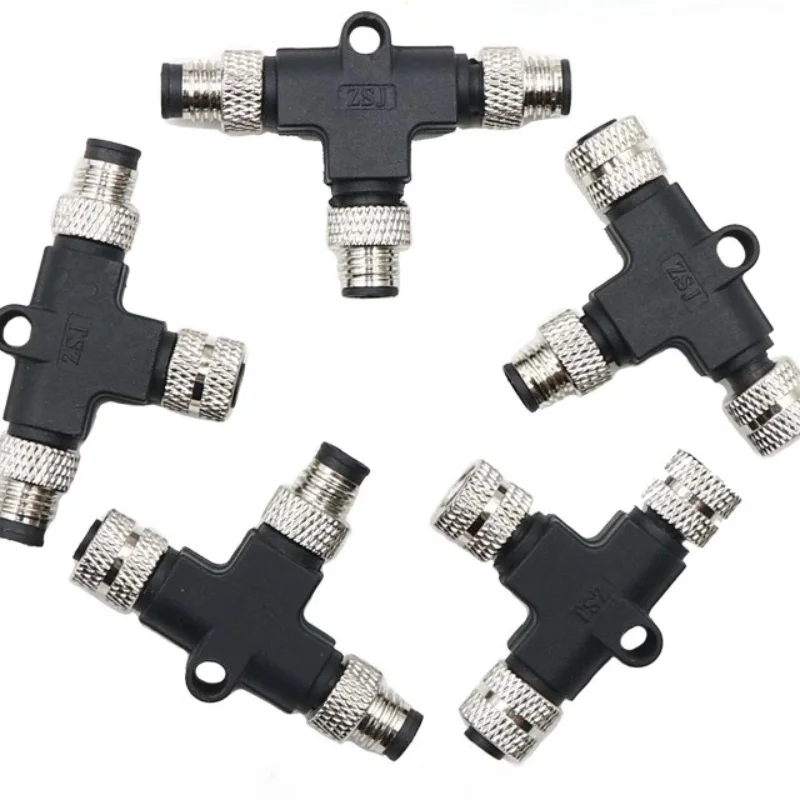 M12 T-shaped 3-way Waterproof Connector 4Pin 5Pin 1 to 2 Male Female Plug Injection Molded Adapter IP67 Y-type A-code Connectors