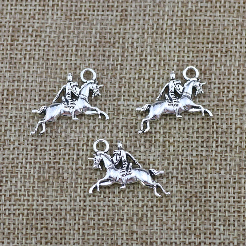 12pcs/Lot 16x25mm Antique Silver Color Horse Rider Knight Charms Pendant For Jewelry Making DIY Jewelry Findings