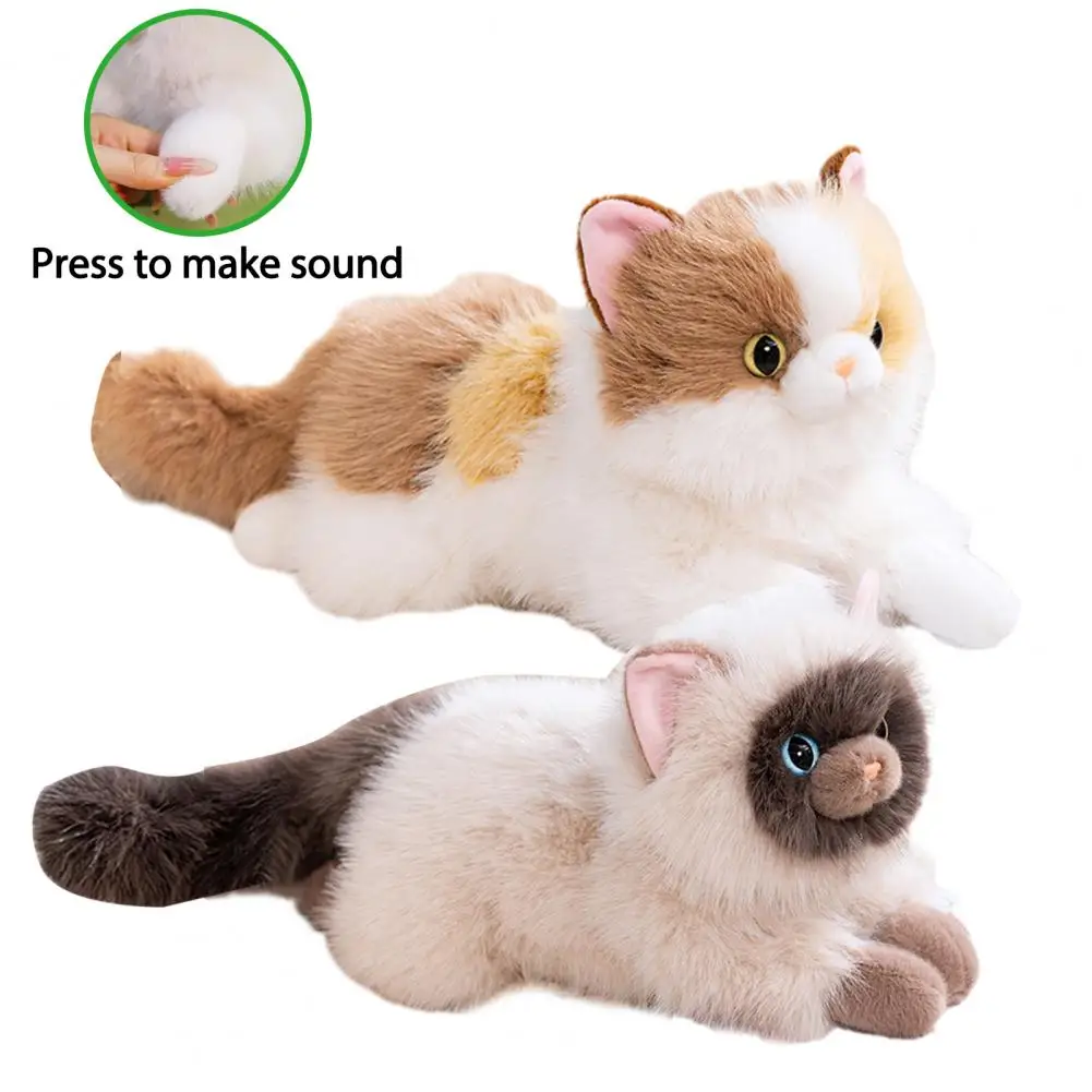 Emotional Support Cat Doll Realistic Cat Plush Toy with Sound Kitten Stuffed Doll Meowing Cat Decor Gift Realistic Doll