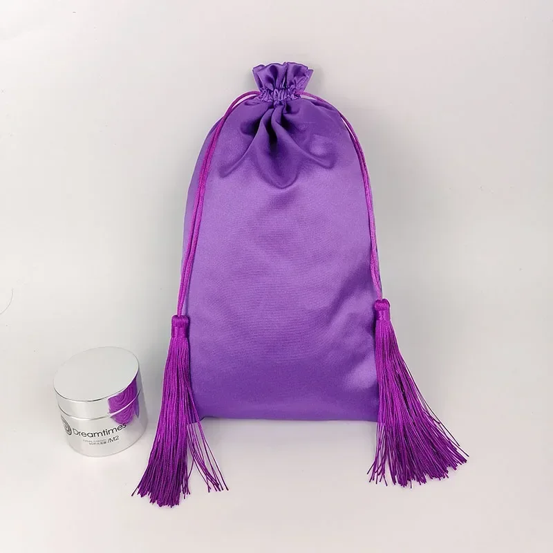 

Luxury Hair Wigs Bag Custom Logo Packaging Bags Silk Satin Tassel Drawstring Gift Pouch Shoes/clothes Storage 18x30 30x40cm 50P