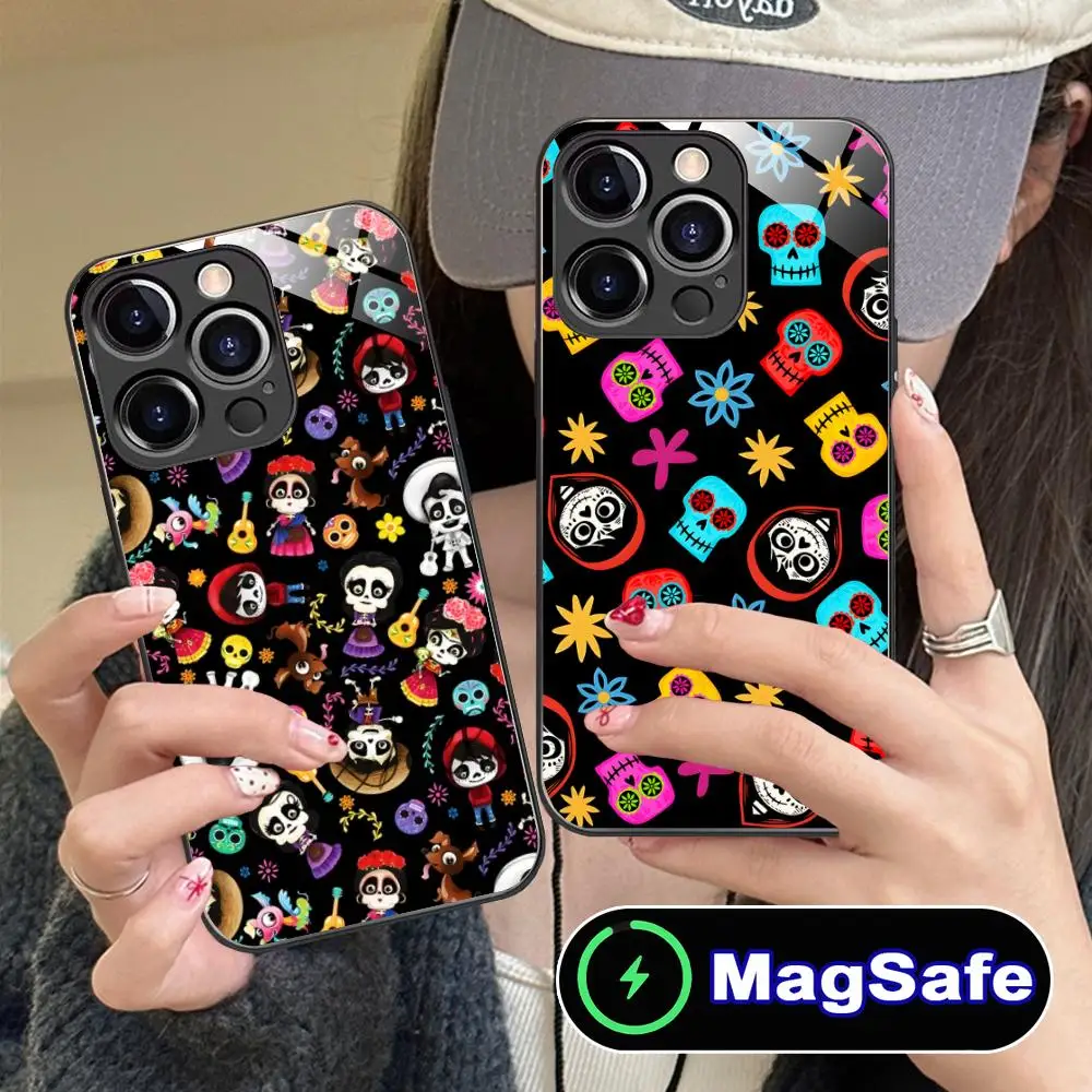 

Чехол для мобильного телефона Day of the Dead для iPhone 17, 16, 15, 14, 13, 12, 11 Pro Max Plus Mini MagSafe, стеклянный цветной чехол, красивый чехол