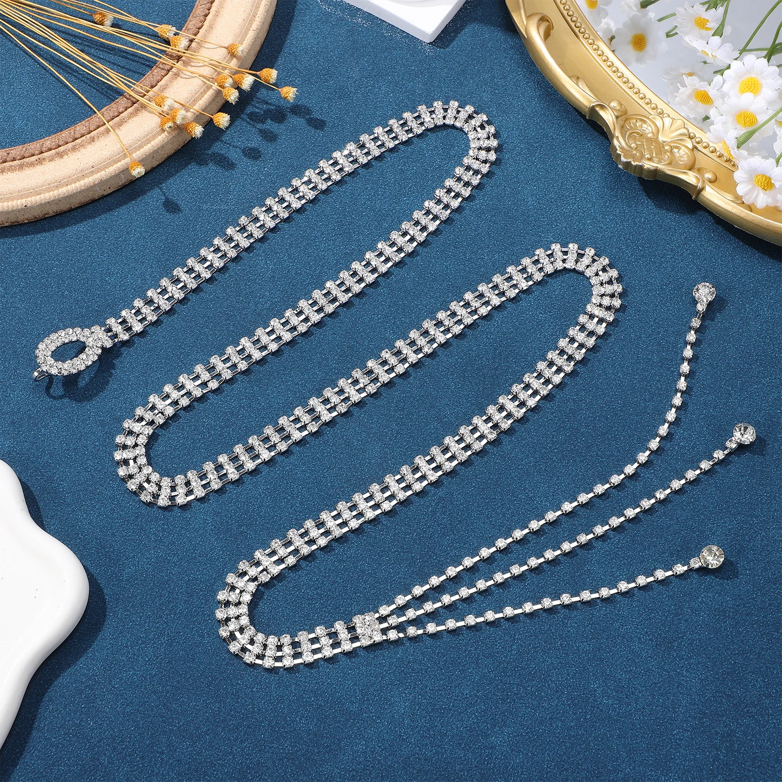 

Rhinestone Waist Chain Belt Adjustable Sparkling Belly Chain Body Jewelry for Weddings Parties Formal Dresses Fashion Bling