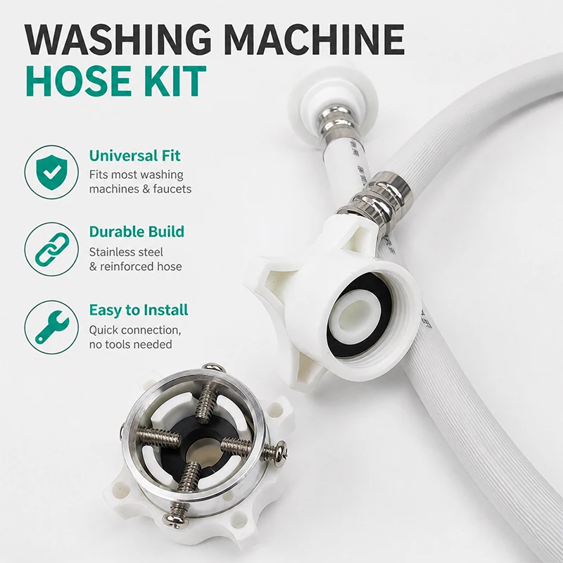 Universal Washing Machine Water Inlet Hose 1m/1.5m/2m Leak-Proof Reinforced Connector 1/2