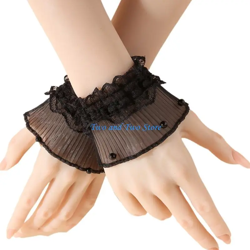 HX6F Popular Lace Trim Wrist Sleeves Decorative Sleeves for Women Dress Wrist Decors
