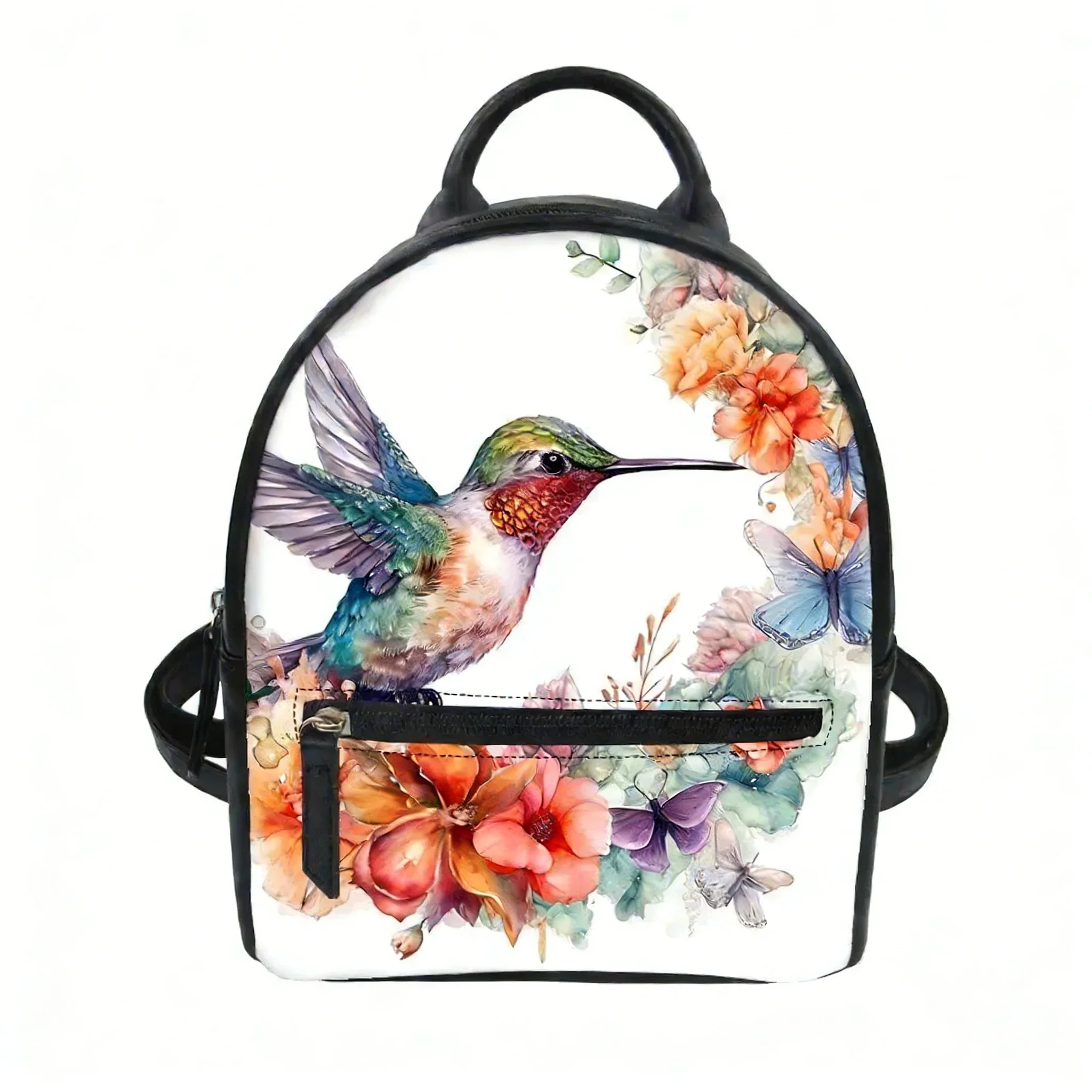 Floral Hummingbird Animal Bird Lover Custom Backpack Purse Carter Schoolbags Double Shoulder Bag Mini Daypack Leather Travel Bag