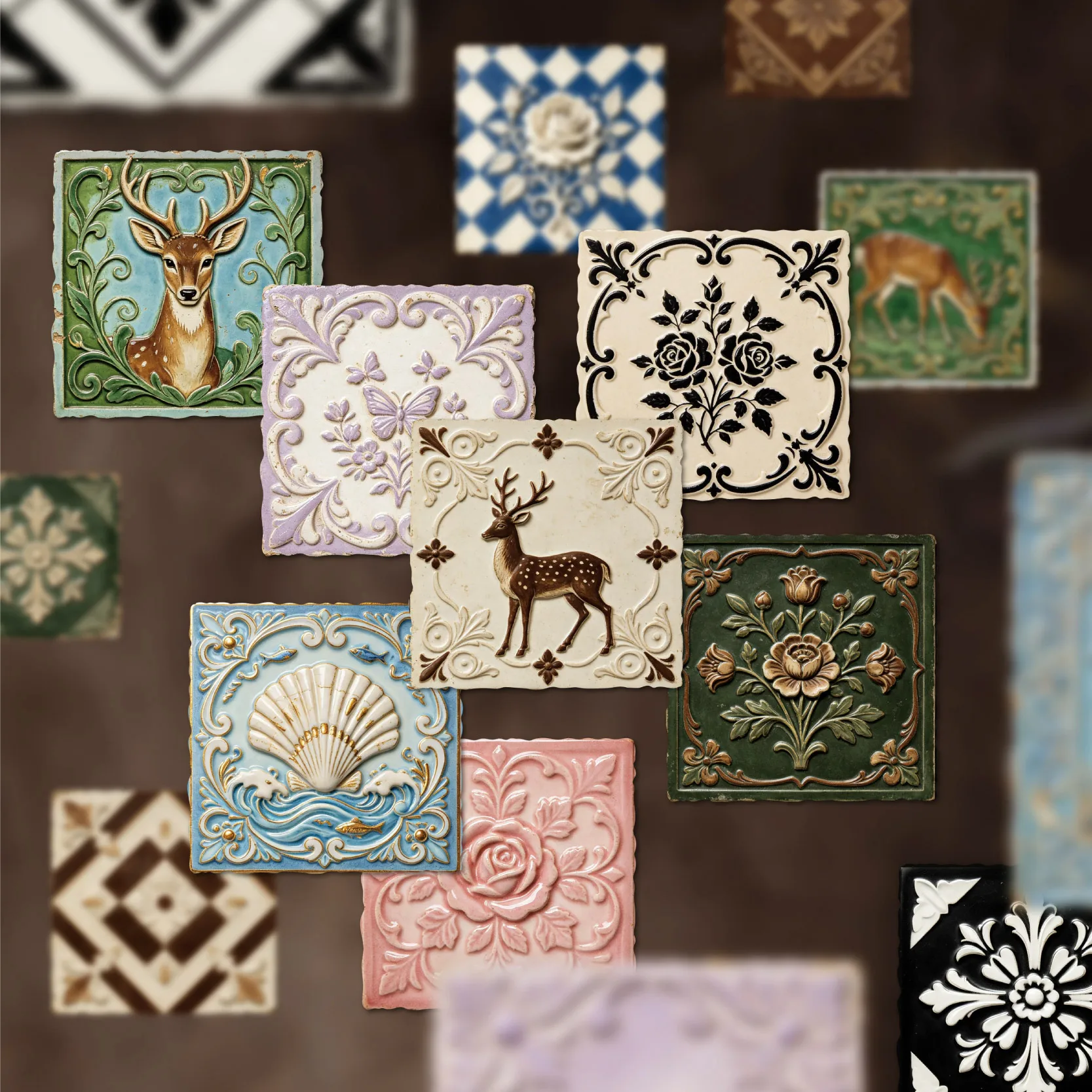 Vintage Baroque Relief Flower Animal Landscape Sticker Creative DIY Journal Material Collage Scrapbooking Stationery