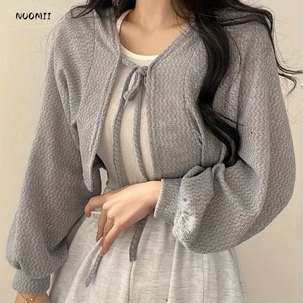 Soft Korean Style Knitted Cardigan Short Long Sleeve Raglan Sleeve Knitwear Tops Lantern Sleeve Thin Sweater Shawl Spring Autumn