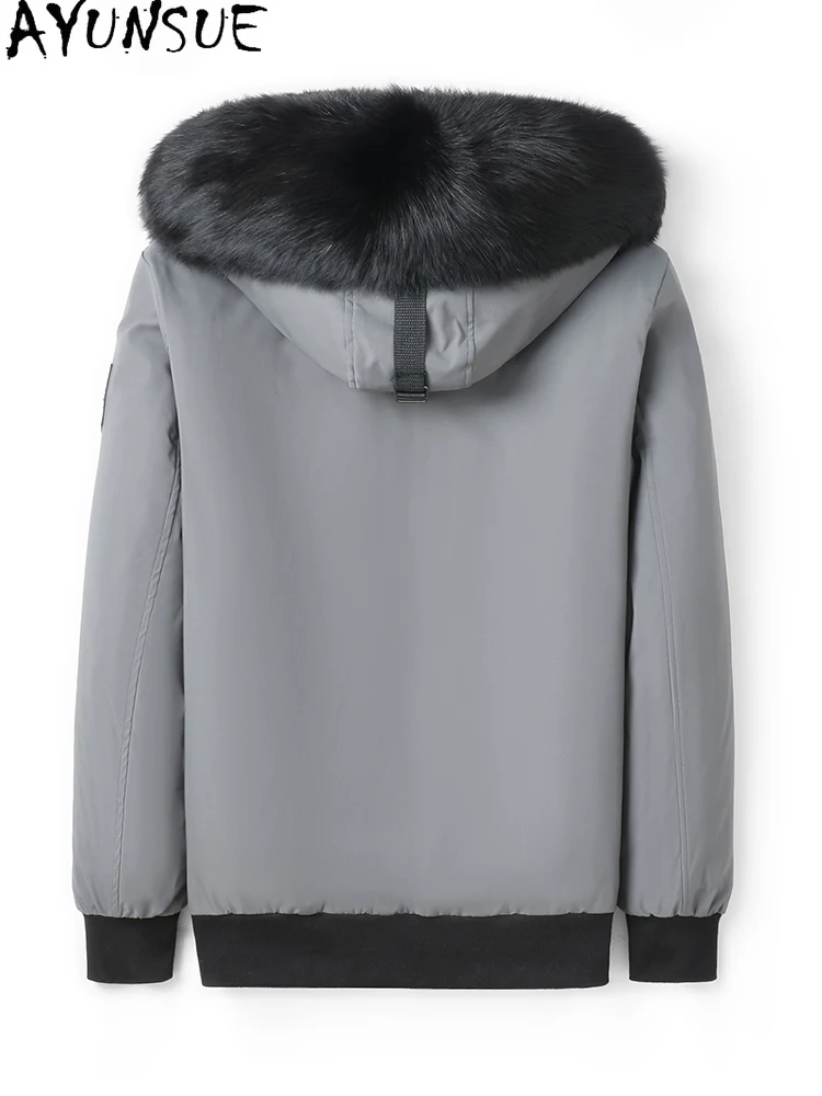 AYUNSUE คุณภาพสูงขนสัตว์ Parkas ผู้ชายฤดูหนาวที่ถอดออกได้ Mink Fur Liner Jacket สําหรับชายสั้นเสื้อขนสัตว์เกาหลี Hood Fox Collar