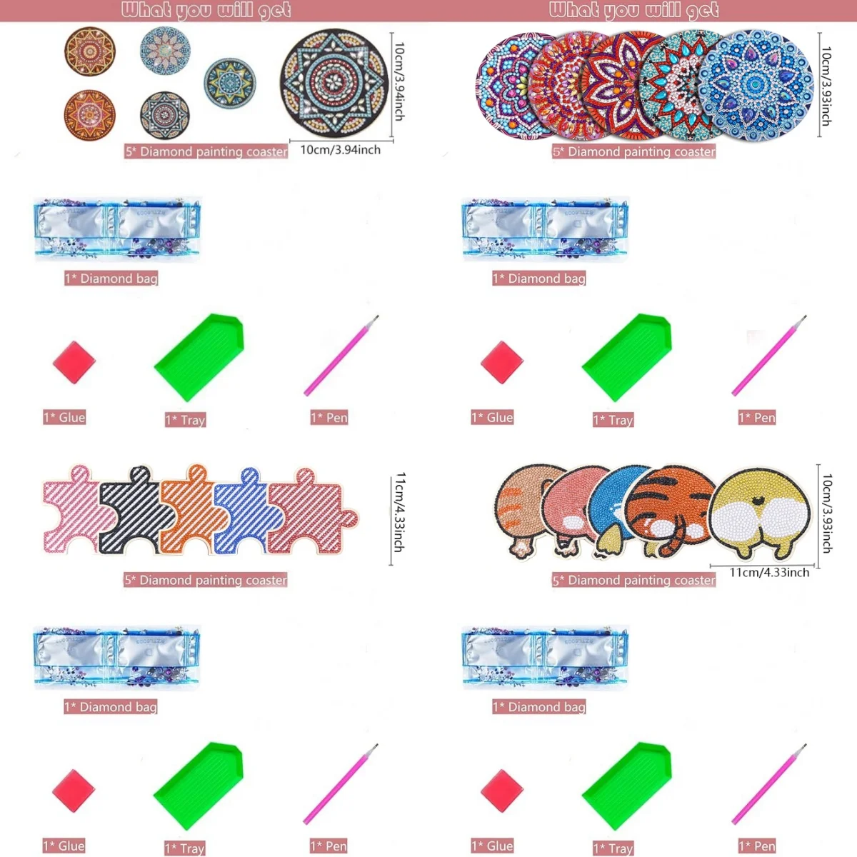 5 مجموعات من الوقايات الفنية الماسية ذات الشكل غير المنتظم من ماندالا التي يمكنك صنعها بنفسك، وسجادات الطاولة الخشبية وأكواب الرسم الماسي