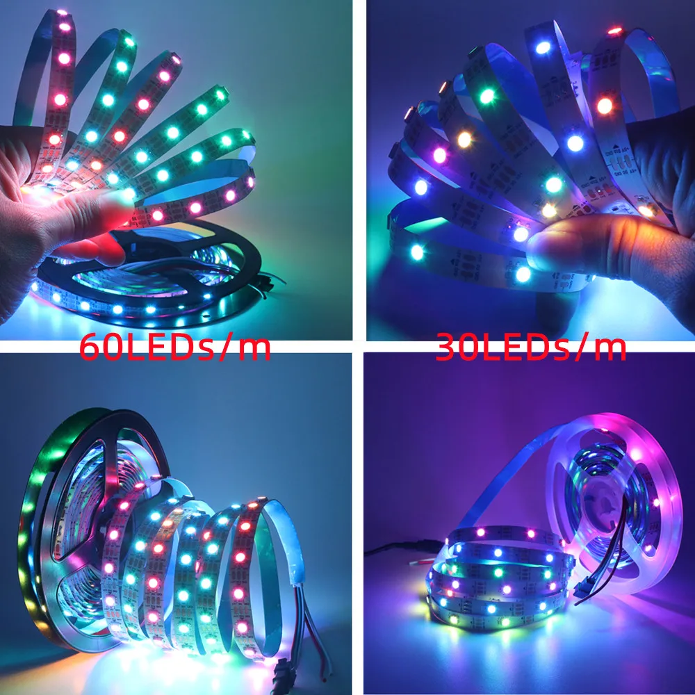 USB WS2812B Pixel LED Strip Light 30LEDs/m 60LEDs/m WS2812IC RGB Flexible Individually Addressable TV Backlight Home Party Decor
