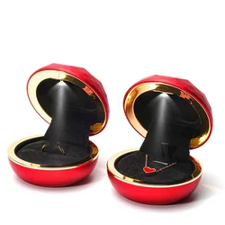 Luxury Round LED Jewelry Box Light Wedding Ring Box Display Storage Jewelry Decoration Boxes Ring Pendant Bag Birthday Gift