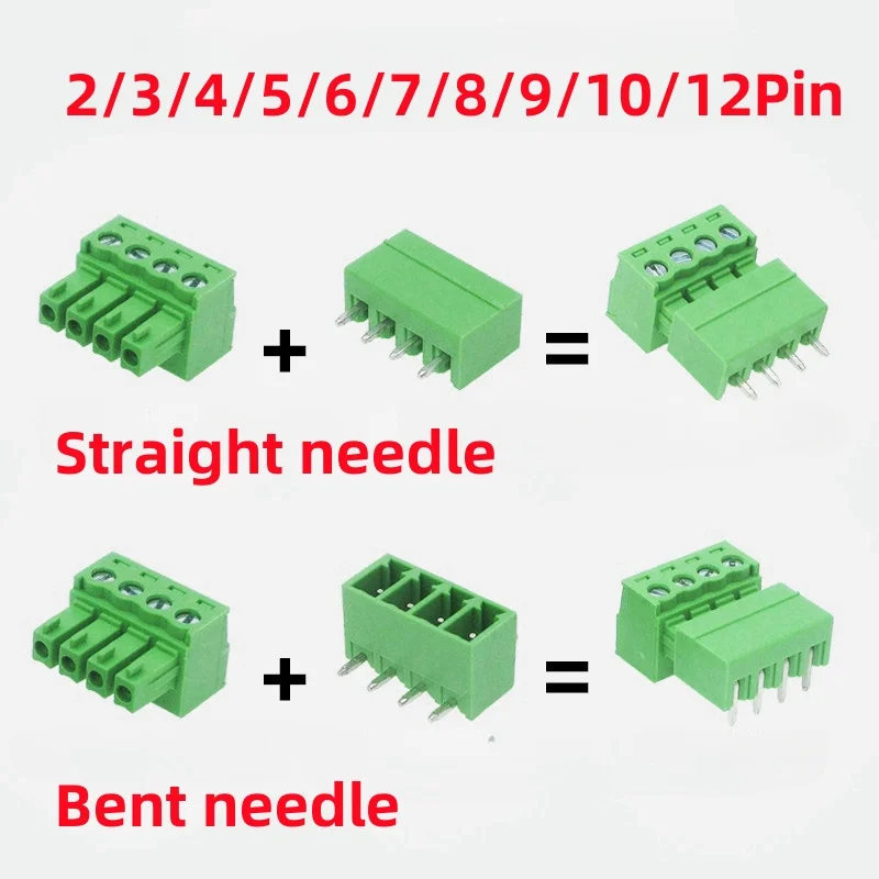 5 Pair 2EDG straight pin Bent pin 5.08MM PCB screw terminal block 2/3/4/5/6/7/8/9/10/12Pin 300V 10A plug + socket