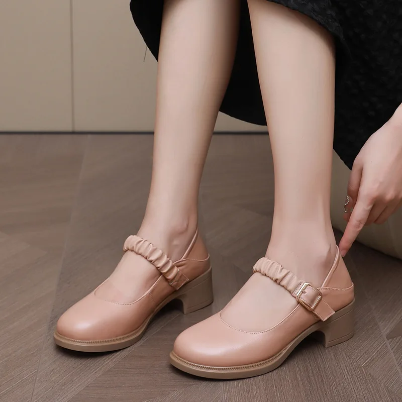 GKTINOO décolleté con punta tonda scarpe comode 2024 nuova primavera autunno scarpe con tacco alto piattaforma donna scarpe in vera pelle di grandi