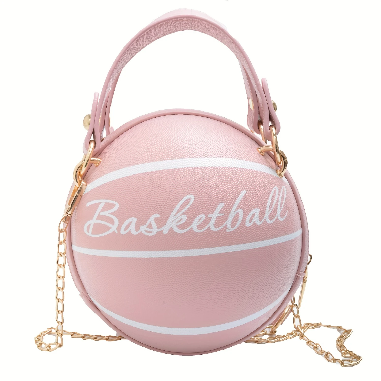 Letter Graphic Basketball Design Circle Bag, Fashion Chain Shoulder Round Purse, Hand Zipper Bag