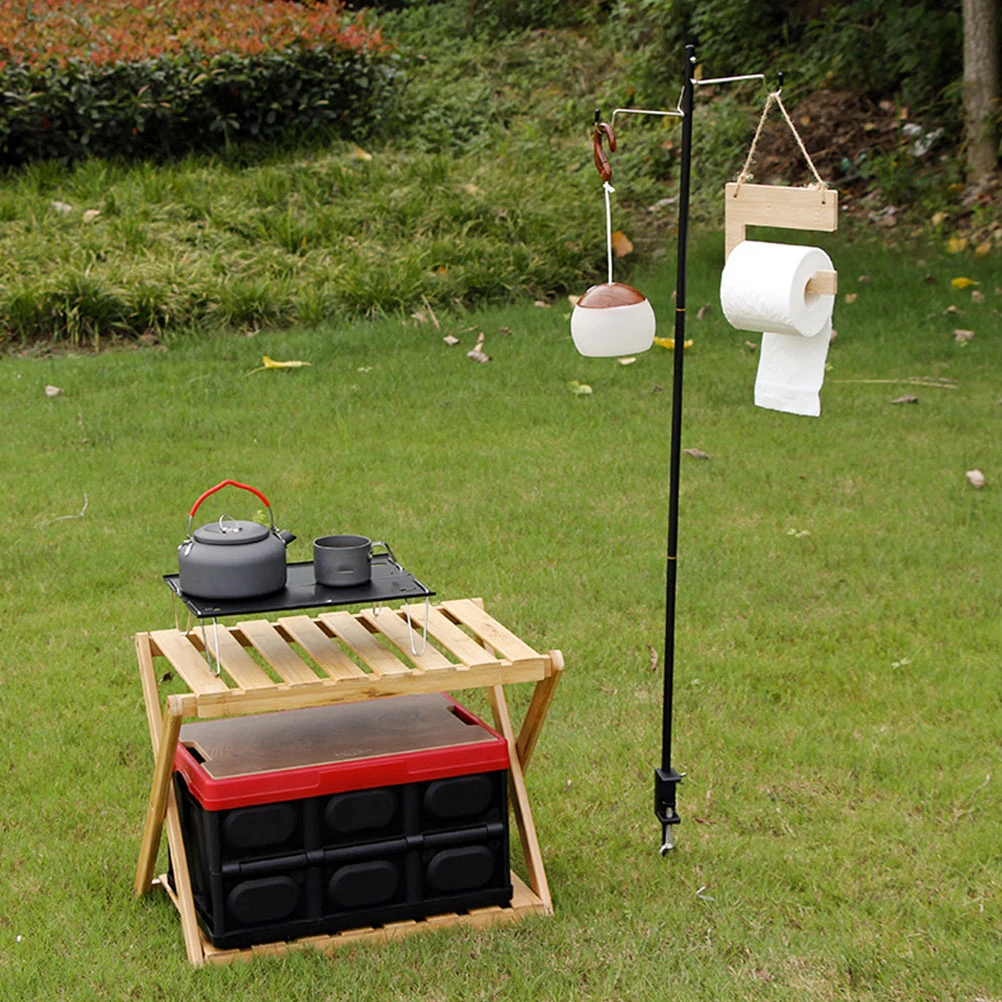 1Set Bamboo Roll Paper Holder Multifunctional Tissue Rack Hanging Durable for Outdoor Camping Picnic Paper Towel Storage Rack