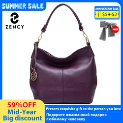 Zency Charm Purple Women Shoulder Bag 100% Genuine Leather Hobos Fashion Lady Messenger Crossbody Purse Elegant Female Handbag