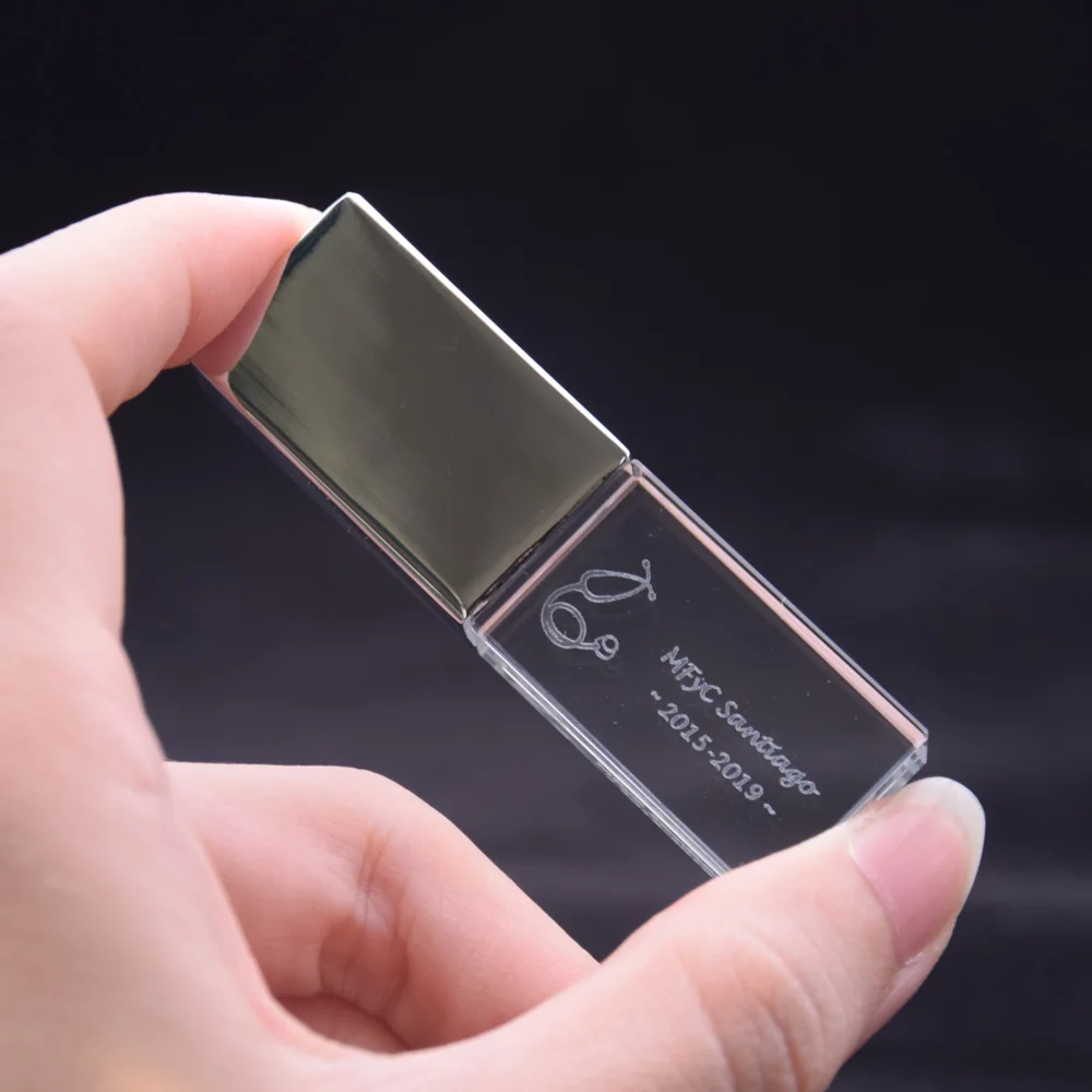 Pha Lê Usb 3D Tùy Chỉnh 4GB 8GB 16GGB 32GB 64GB Usb Bút Trong Suốt kính Đèn LED Cổng USB Pendrive Tặng