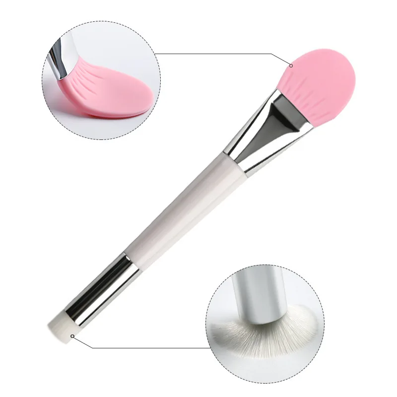 Cepillo de máscara Facial de silicona de doble cabezal, cabezal suave con raspador, cepillo de película de barro de doble uso integrado, herramienta de belleza de ajuste de película DIY