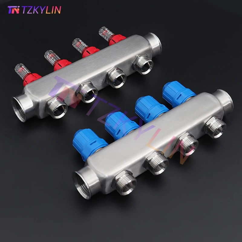 Stainless Steel AISI304 Underfloor Heating Supply Manifold, Return with Flow Meter, Thermostatic Screw G1'50mm