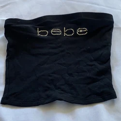 Women Letter Rhinestone Crop Tops Summer Street Style Sleeveless Strapless Ribbed Tube Tops Base Vest Tops Backless Tank Tops