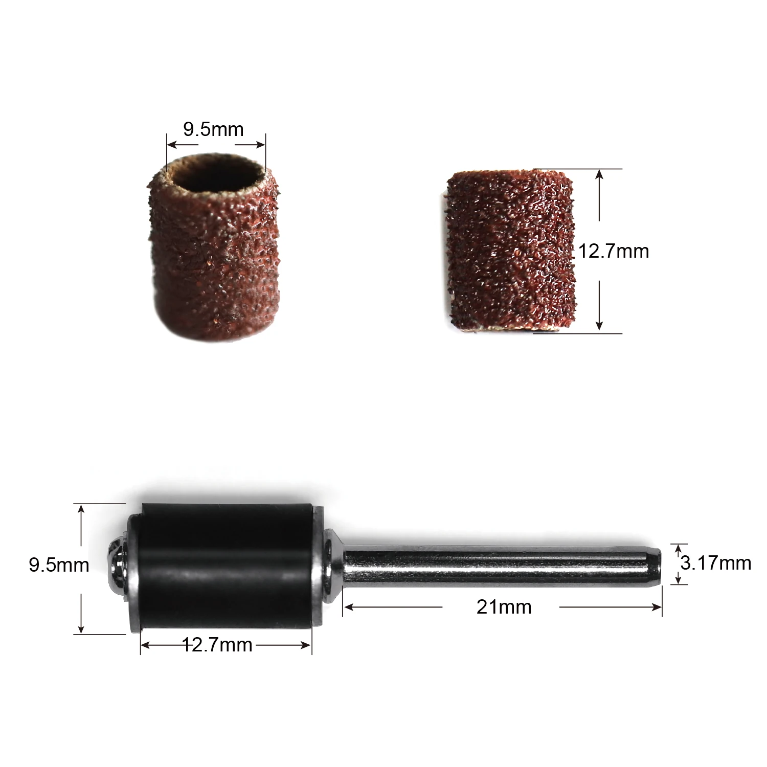 103PCS 9.5mm 80 Grit Sanding Band Drum Sanding Sandpaper Kit 2.35mm or 3.17mm Sand Mandrels For Dremel Rotary Tools Accessories