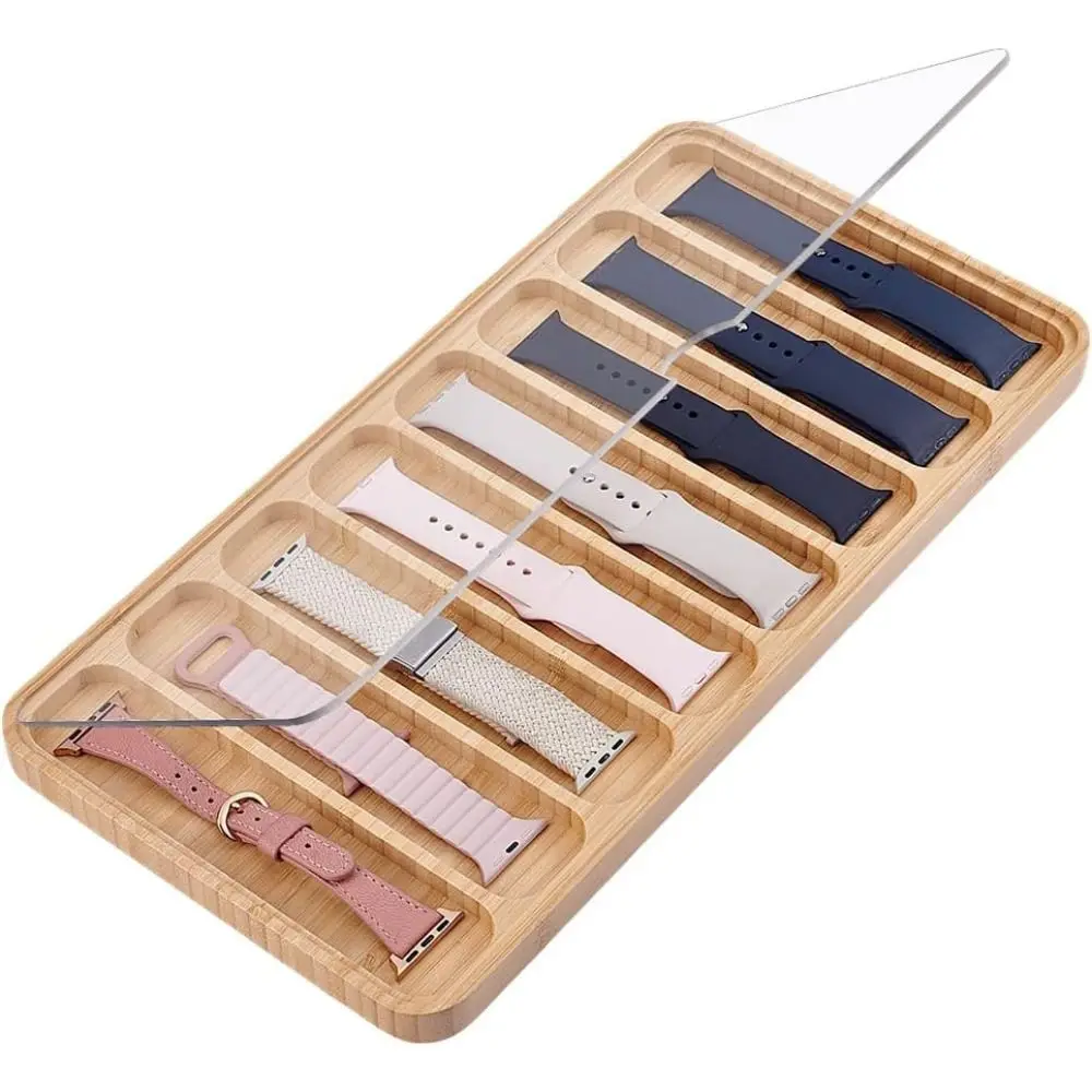 Wooden Watch Band Organizer 4/8/9 Slots with Acrylic Top Lid Watches Straps Storage Box Watch Strap Case Tray Watch Accessories