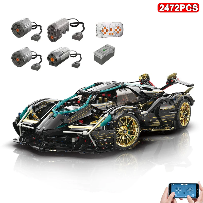 NEW Technical Building Blocks Racing Car MY88001 Black Gold 1:8 Super Sports Fast Racing Car Educational Toys Children Best Gift