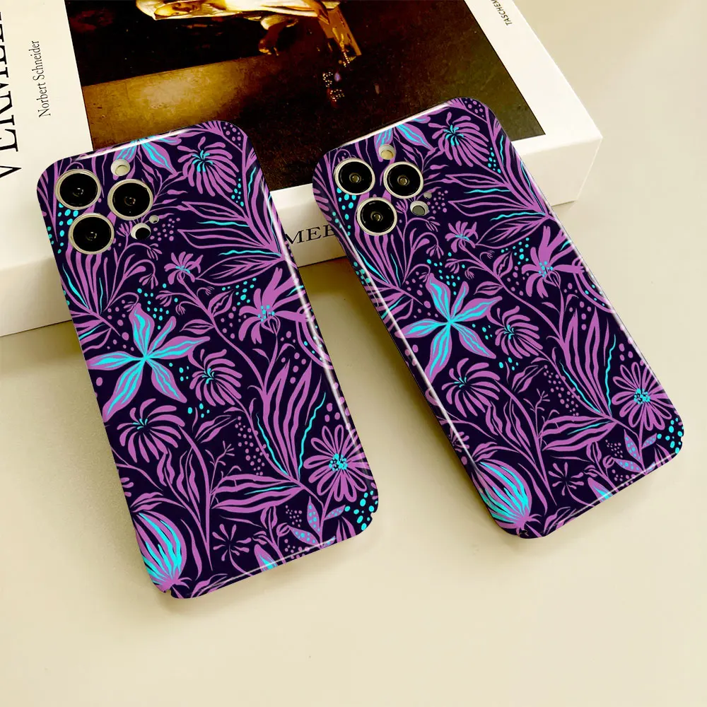 Phone Case For Apple iPhone 14 13 12 11 Pro Mini XS X Max XR SE 8 7 6S 6 Plus Full Printed Hard Film Case Morandi Color Flower