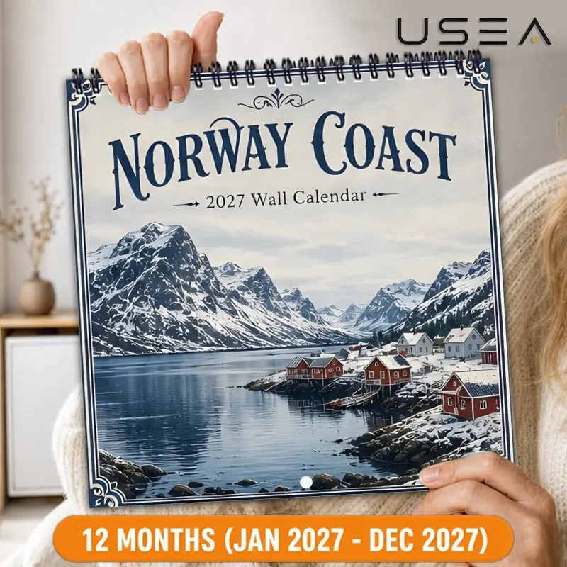 2027 Norway Coast Wall Calendar, Square Calendar with Large Writable Blocks, US Federal Holidays, Scandinavian Decor