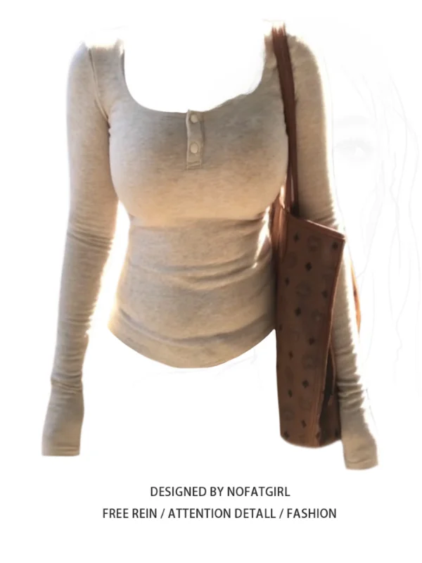 

plus Size Women's Button up Henry irt Square Collar Slim Fit Base Layer Top Korean Sle Commute Faion Winter Long Sve