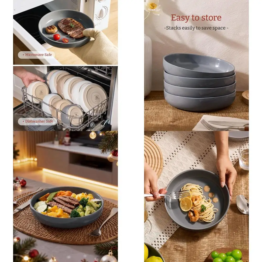 

Набор из 6 тёмно-серых мисок для пасты и салатов, идеально подходящих для подарков на новоселье, День благодарения и Рождество.