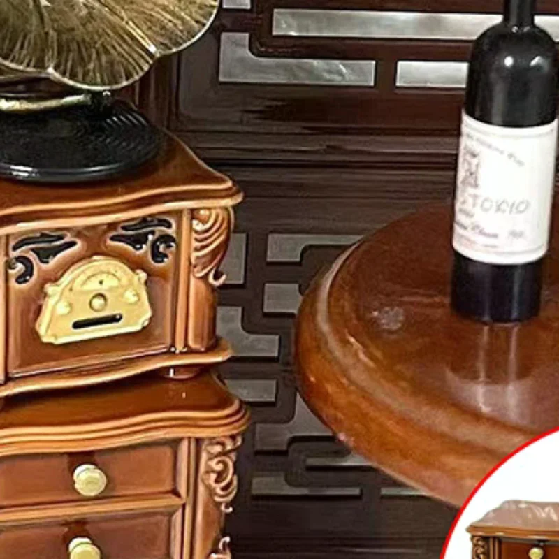 2Pcs/set 1:12 Dollhouse Miniature Retro Mini Phonograph Cabinet Set Can Play Songs Doll Home Living Room Furniture Decor Toy